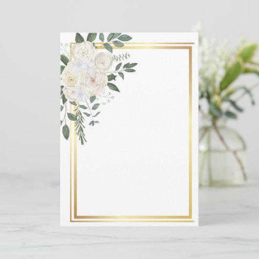 Witte bloemen en gouden lijst kaart (Staand voorkant)