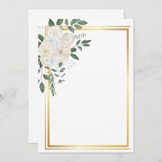 Witte bloemen en gouden lijst kaart (Voorkant / Achterkant)