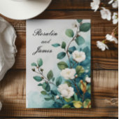 Witte bloemen en groen bruiloft kaart