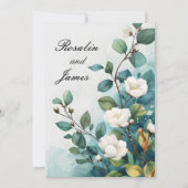 Witte bloemen en groen bruiloft kaart (Voorkant)