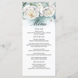 Witte bloemen en groen bruiloft menu's