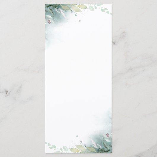 Witte bloemen en groen bruiloft menu's (Achterkant)