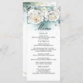 Witte bloemen en groen bruiloft menu's (Voorkant / Achterkant)