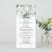 Witte bloemen en groen bruiloft menu's (Staand voorkant)