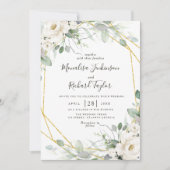 Witte bloemen en groen bruiloft uitnodiging (Voorkant)