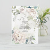  witte bloemen en groen doop kaart (Staand voorkant)