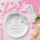 Witte bloemen en groen dooppapier Borden Papieren Bordje (Feest)