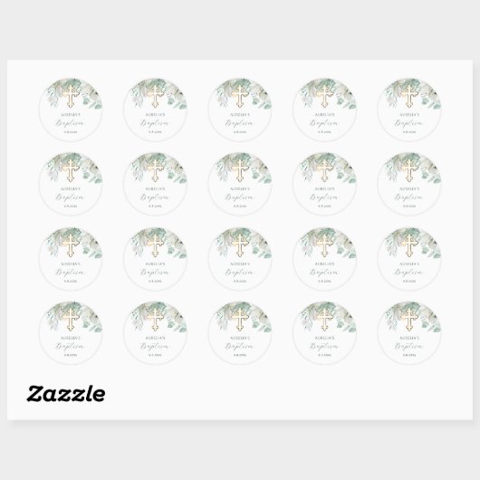 Witte bloemen en groen doopsel Sticker (Vel)