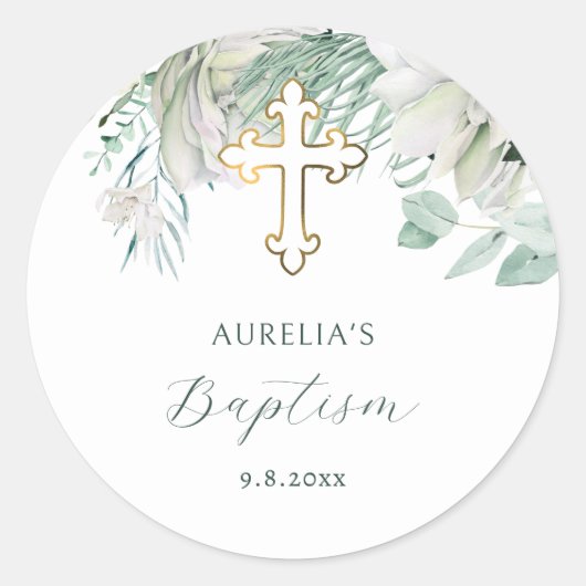 Witte bloemen en groen doopsel Sticker (Voorkant)