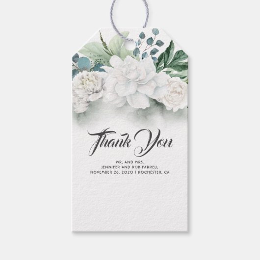 Witte bloemen en groen Elegant Cadeaulabel (Voorkant)