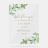 Witte bloemen en groen engagement partij acryl bord (Voorkant)