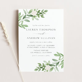 Witte bloemen en groen QR-code bruiloft Uitnodiging Briefkaart