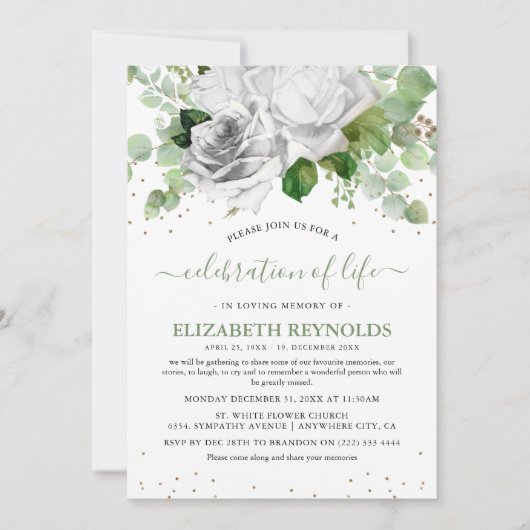 Witte bloemen en groen vieren het leven kaart (Voorkant)