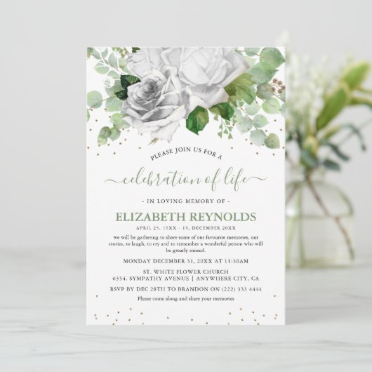 Witte bloemen en groen vieren het leven kaart (Staand voorkant)