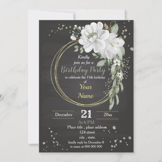 witte bloemen en groene bladeren met een grote ver kaart (Voorkant)