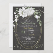 witte bloemen en groene bladeren ovale verjaardag kaart (Voorkant)