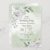 witte bloemen en groene bladeren verjaardag kaart (Voorkant / Achterkant)