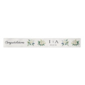 Witte Bloemen en Groene Custom Tekst Trouwen Satijnen Lint (Voorkant)