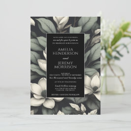 Witte Bloemen en Groene Details Bruiloft Kaart