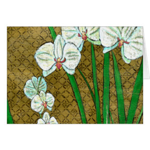 Witte bloemen en groene gedichten aan de bruine gr