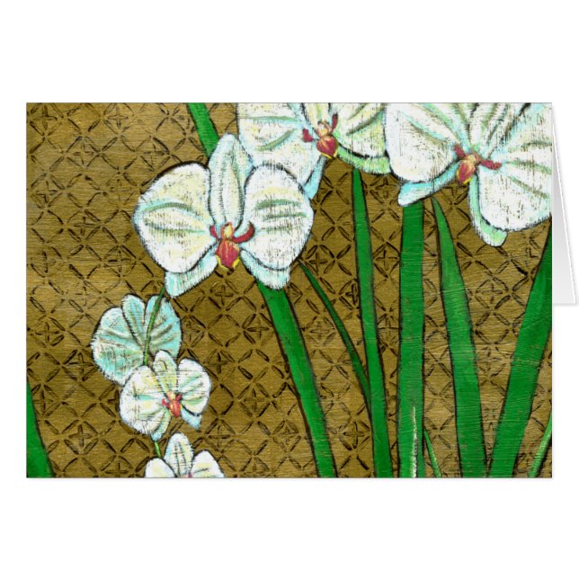 Witte bloemen en groene gedichten aan de bruine gr (Voorkant Horizontaal)