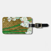 Witte bloemen en groene gedichten aan de bruine gr bagagelabel (Voorkant horizontaal)