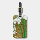 Witte bloemen en groene gedichten aan de bruine gr bagagelabel (Voorkant verticaal)