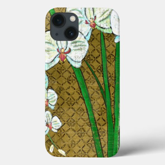 Witte bloemen en groene gedichten aan de bruine gr Case-Mate iPhone case (Achterkant)