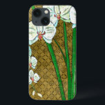 Witte bloemen en groene gedichten aan de bruine gr Case-Mate iPhone case<br><div class="desc">Witte bloemen hangen van groene stengels in dit stuk van Chariklia Zarris. Dit is een eenvoudig maar elegant schilderij,  dat tegen een bruine achtergrond is ingesteld en is omgeven door een bruine rand. Voeg het toe aan je huis en geniet van de schoonheid!</div>