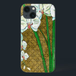 Witte bloemen en groene gedichten aan de bruine gr Case-Mate iPhone case<br><div class="desc">Witte bloemen hangen van groene stengels in dit stuk van Chariklia Zarris. Dit is een eenvoudig maar elegant schilderij,  dat tegen een bruine achtergrond is ingesteld en is omgeven door een bruine rand. Voeg het toe aan je huis en geniet van de schoonheid!</div>