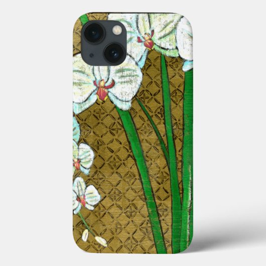 Witte bloemen en groene gedichten aan de bruine gr Case-Mate iPhone case (Achterkant)