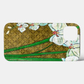 Witte bloemen en groene gedichten aan de bruine gr Case-Mate iPhone case (Achterkant (horizontaal))