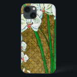 Witte bloemen en groene gedichten aan de bruine gr iPhone 13 hoesje<br><div class="desc">Witte bloemen hangen van groene stengels in dit stuk van Chariklia Zarris. Dit is een eenvoudig maar elegant schilderij,  dat tegen een bruine achtergrond is ingesteld en is omgeven door een bruine rand. Voeg het toe aan je huis en geniet van de schoonheid!</div>