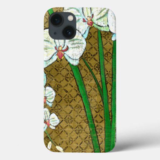 Witte bloemen en groene gedichten aan de bruine gr Case-Mate iPhone case (Achterkant)
