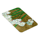 Witte bloemen en groene gedichten aan de bruine gr magneet (Rechterzijde)