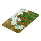 Witte bloemen en groene gedichten aan de bruine gr magneet (Linkerzijde)