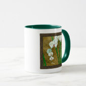 Witte bloemen en groene gedichten aan de bruine gr mok (Voorkant rechts)