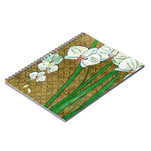 Witte bloemen en groene gedichten aan de bruine gr notitieboek (Linkerzijde)