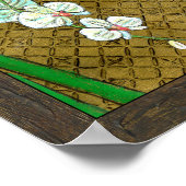 Witte bloemen en groene gedichten aan de bruine gr poster (Hoek)