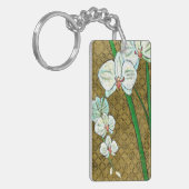 Witte bloemen en groene gedichten aan de bruine gr sleutelhanger (Voorkant Links)