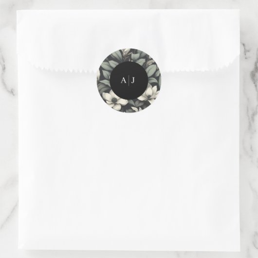 Witte Bloemen en Groene Huwelijkdecoratie Ronde Sticker (Tas)