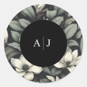 Witte Bloemen en Groene Huwelijkdecoratie Ronde Sticker (Voorkant)