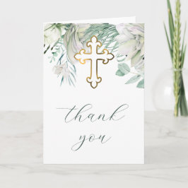 Witte Bloemen en Groene Religieuze Dankjewel Kaart