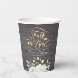 Witte Bloemen en Groene Rustieke Herfst Verliefd Papieren Bekers