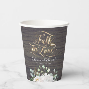 Witte Bloemen en Groene Rustieke Herfst Verliefd Papieren Bekers