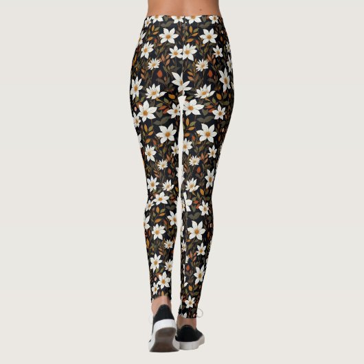 Witte bloemen en herfstbladeren leggings (Achterkant)
