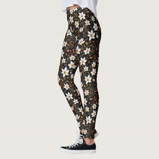 Witte bloemen en herfstbladeren leggings (Links)