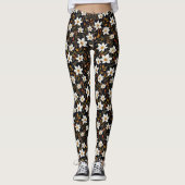 Witte bloemen en herfstbladeren leggings (Voorkant)
