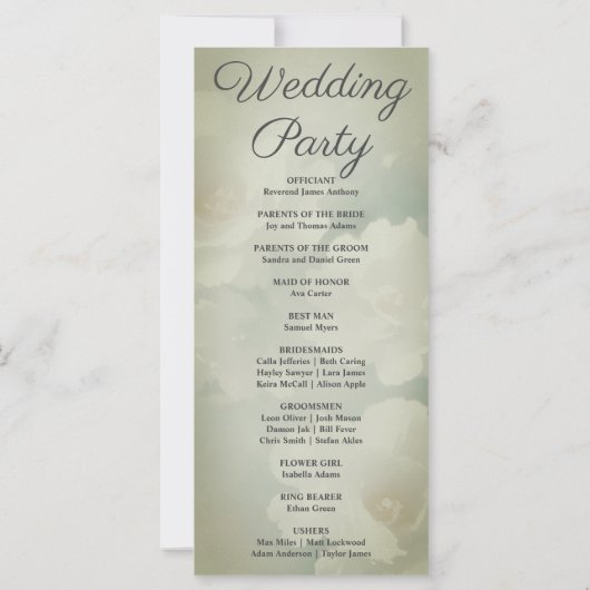 Witte Bloemen en Leger Groene Huwelijksprogramma (Achterkant)