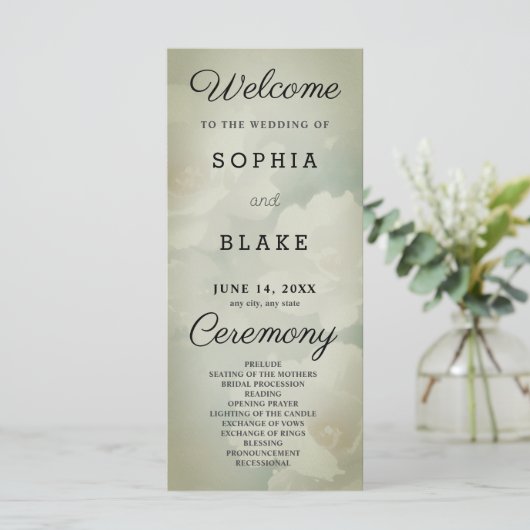 Witte Bloemen en Leger Groene Huwelijksprogramma (Staand voorkant)